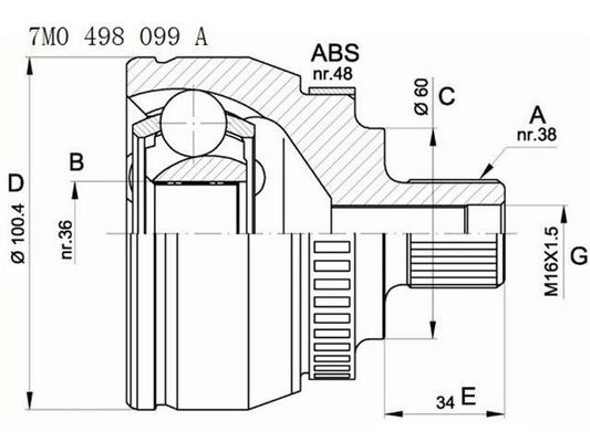 7M0498099A อะไหล่เครื่องส่ง C.V Joint